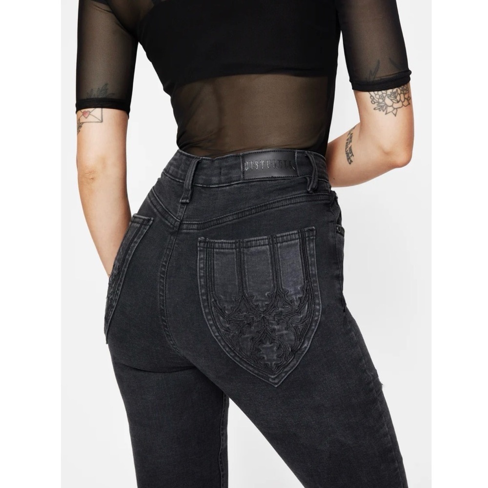 NWT Disturbia Void High Rise skinny Embroidered Black Jeans size 36 / US 14 goth